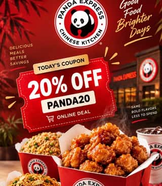 Panda Express promotional flyer with orange chicken and takeout boxes
